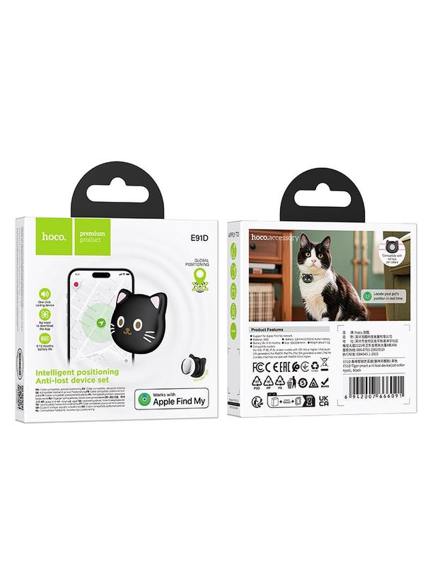 Lokalizator zgodny z Apple Find My Hoco w kształcie kota E91D czarny