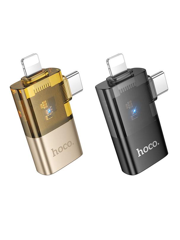 Adapter OTG 2w1 Lightning / USB C do USB A Hoco UA36E złoty