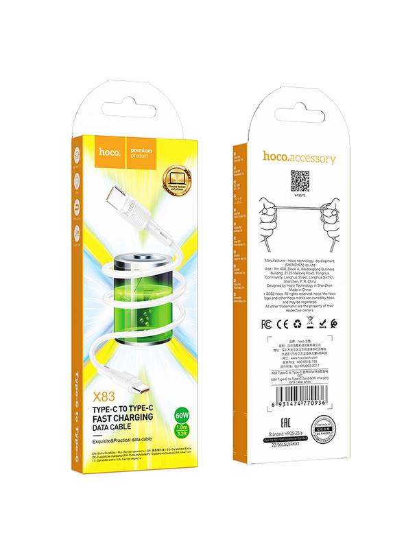 Kabel USB C do USB C Hoco PD 3A 60W 1 m X83 biały
