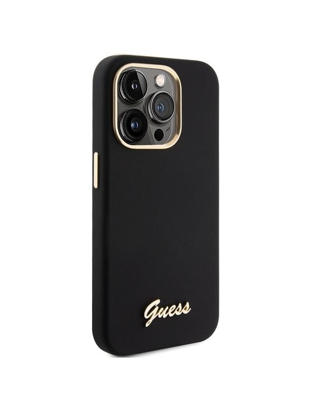 GUESS futerał do IPHONE 15 Pro GUHCP15LSMBSLK (Silicone Script Metal Logo & Frame) czarny