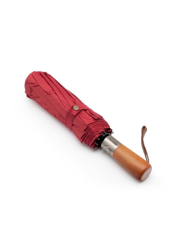 Automatyczny składany parasol z drewnianą rączką 10-ramienny XXL 115 cm czerwony