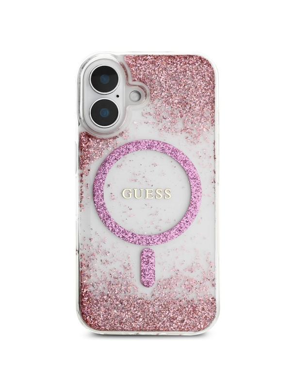 GUESS futerał do IPHONE 16 kompatybilny z MagSafe GUHMP16SRGRGEP (Resin Bottom Glitter) różowy