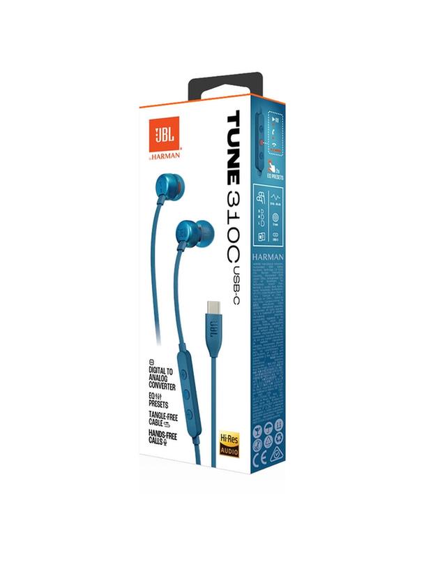 Słuchawki przewodowe douszne USB C JBL Tune 310C niebieskie