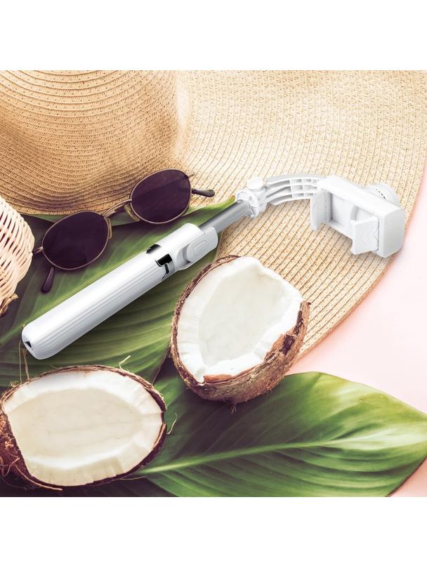 Uchwyt selfie z pilotem bezprzewodowym tripod ze stabilizatorem GIMBAL SSTR-L08 biały