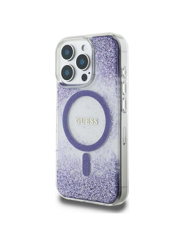 GUESS futerał do IPHONE 16 Pro kompatybilny z MagSafe GUHMP16LRGRGEU (Resin Bottom Glitter) fioletowy