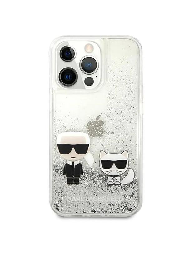 KARL LAGERFELD futerał do IPHONE 13 Pro KLHCP13LGKCS (Liquid Glitter K&C) srebrny