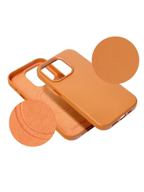 Futerał LEATHER MAG COVER kompatybilny z MagSafe do IPHONE 16 pomarańczowy