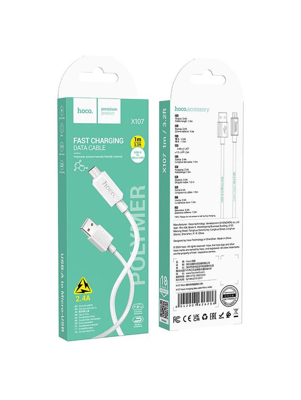 Kabel USB A do Micro USB Hoco 2,4A 1 m X107 biały