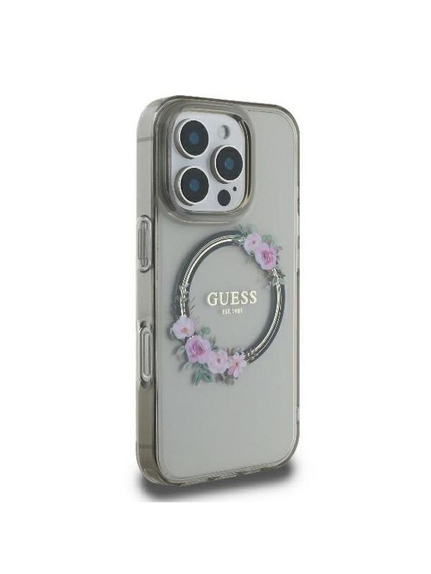 GUESS futerał do IPHONE 16 Pro kompatybilny z MagSafe GUHMP16LHFWFCK (IML Flowers Wreath) czarny