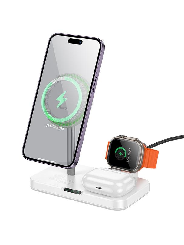 Ładowarka indukcyjna Hoco 3w1 3A 15W kompatybilna z Apple Watch CQ12 biała