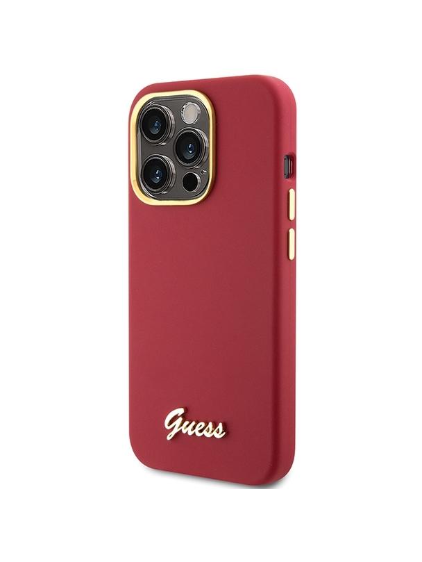 GUESS futerał do IPHONE 15 Pro GUHCP15LSMBSLM (Silicone Script Metal Logo & Frame) magenta