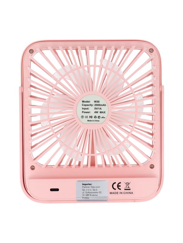 Wentylator / wiatrak biurkowy z regulowaną podstawką W30 różowy