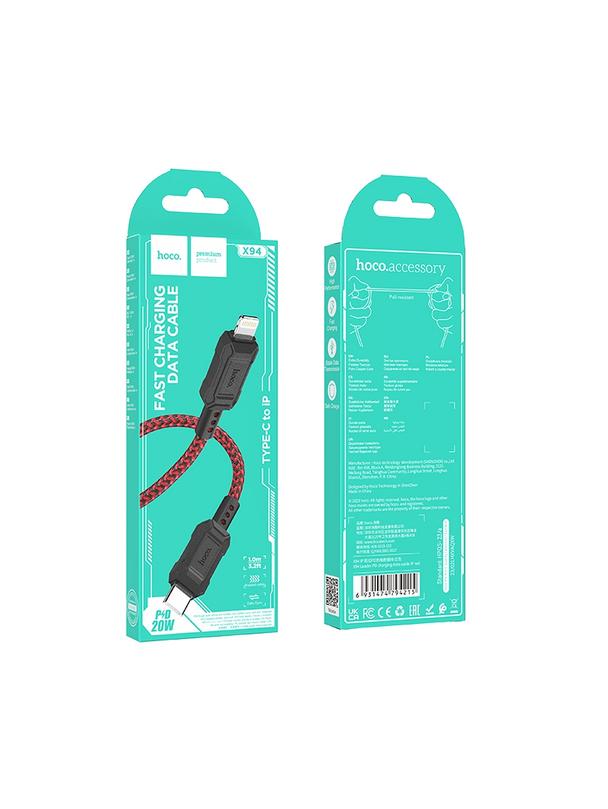 Kabel USB C do Lightning Hoco PD 2,4A 20W 1 m X94 czerwony