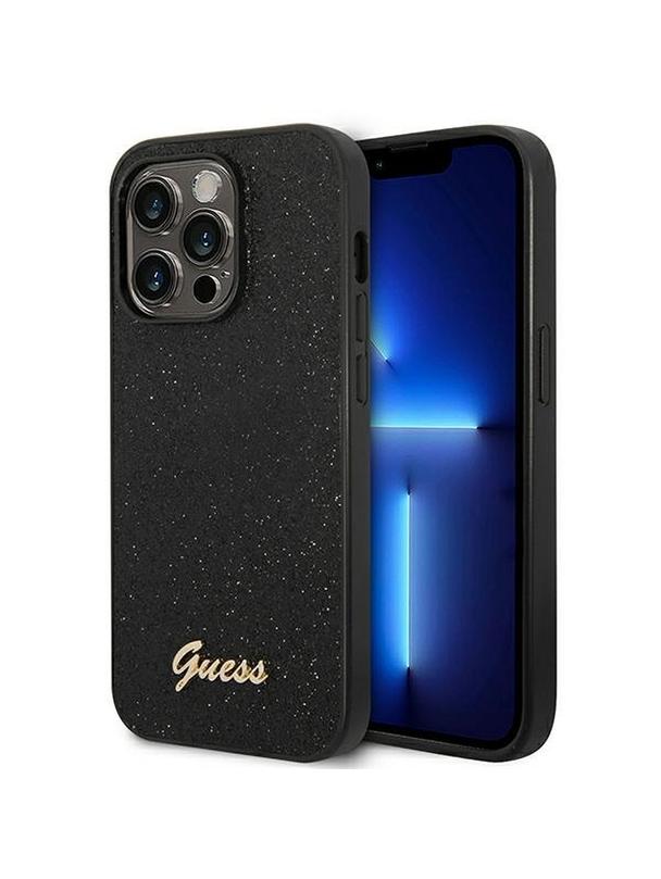 GUESS futerał do IPHONE 14 Pro GUHCP14LHGGSHK (Glitter Flakes Script Metal Logo) czarny