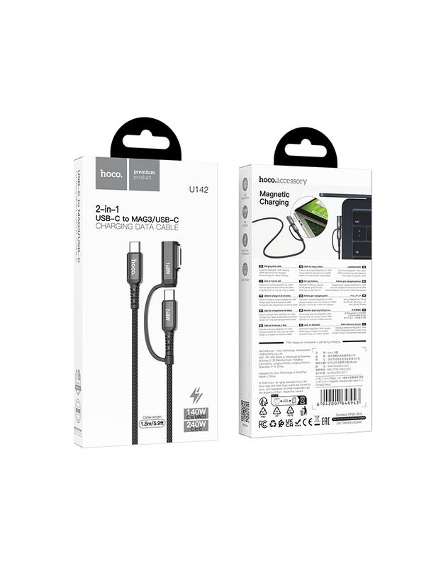 Kabel 2w1 USB C do USB C / Mag3 Hoco 240W 1,8 m U142 czarny
