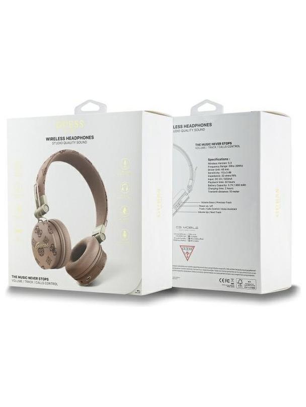 GUESS słuchawki bezprzewodowe bluetooth nagłowne ENC GUBH70EPOSMW (PU 4G Peony Script Round Shape) brązowe