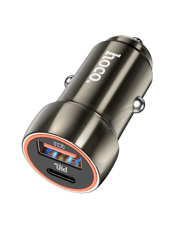 Ładowarka samochodowa Hoco USB A + USB C QC3.0 PD 20W Z46A szary