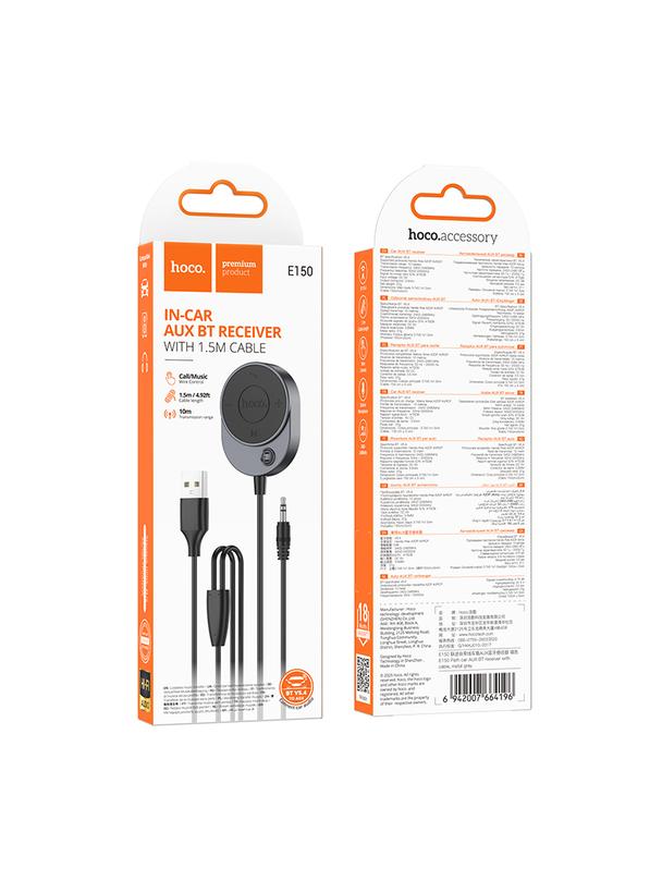 Odbiornik AUX Hoco Bluetooth z kablem Jack 3,5 mm E150 szary