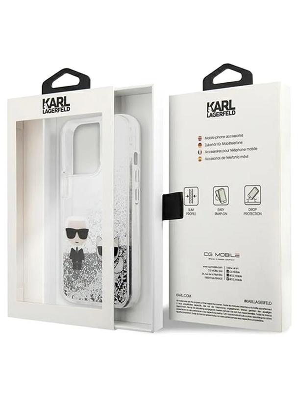 KARL LAGERFELD futerał do IPHONE 13 Pro KLHCP13LGKCS (Liquid Glitter K&C) srebrny