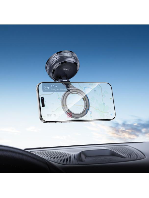 Uchwyt na telefon do samochodu magnetyczny Hoco z regulowaną przyssawką H92 czarno szary