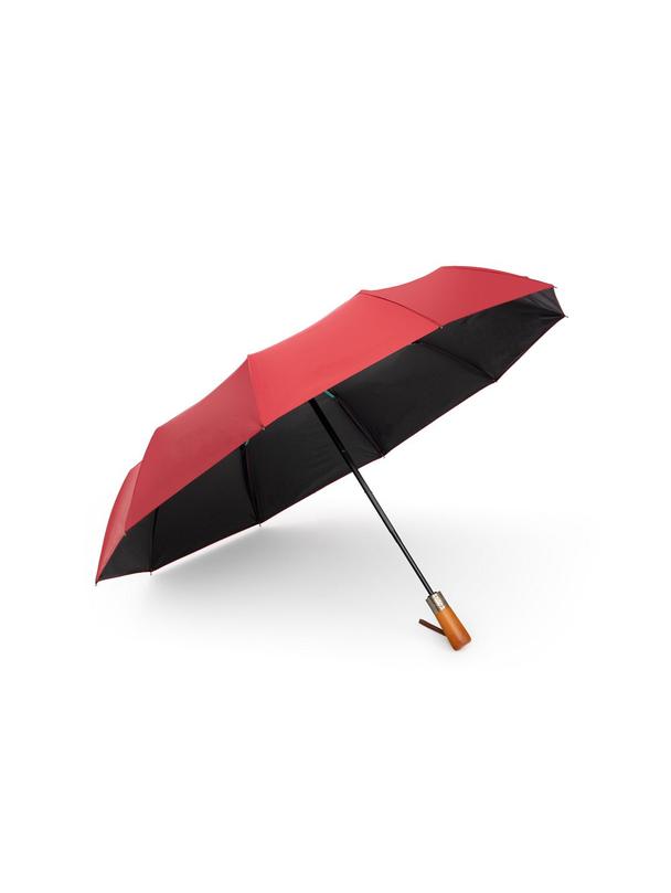 Automatyczny składany parasol z drewnianą rączką 10-ramienny XXL 115 cm czerwony