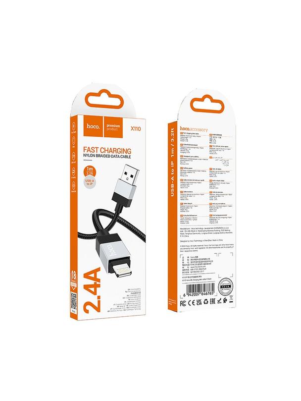 Kabel USB A do Lightning Hoco 2,4A 1 m X110 czarny