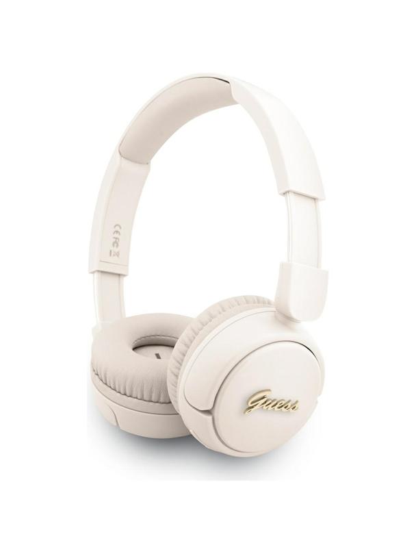 Słuchawki bezprzewodowe nauszne Guess Metal Logo Script beżowe