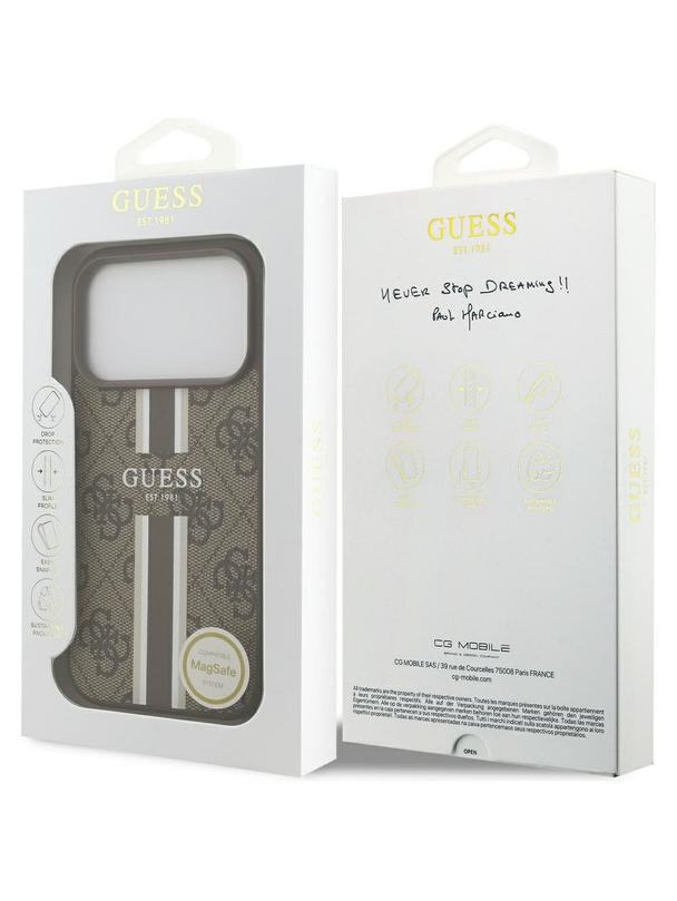GUESS futerał do IPHONE 17 Pro kompatybilny z MagSafe GUHMP17LP4RPSW (4G Printed Stripes) brązowy