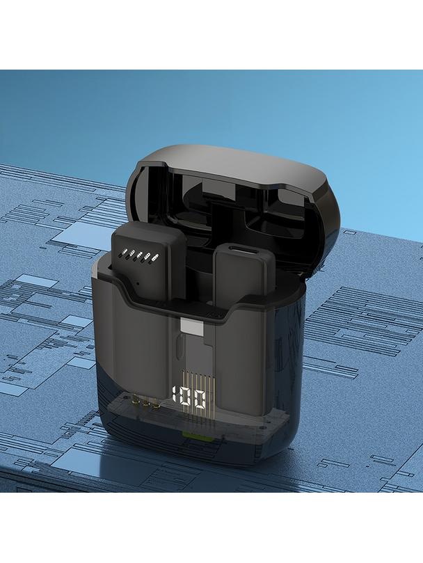 Mikrofon krawatowy bezprzewodowy Typ C z etui ładującym S11 czarny