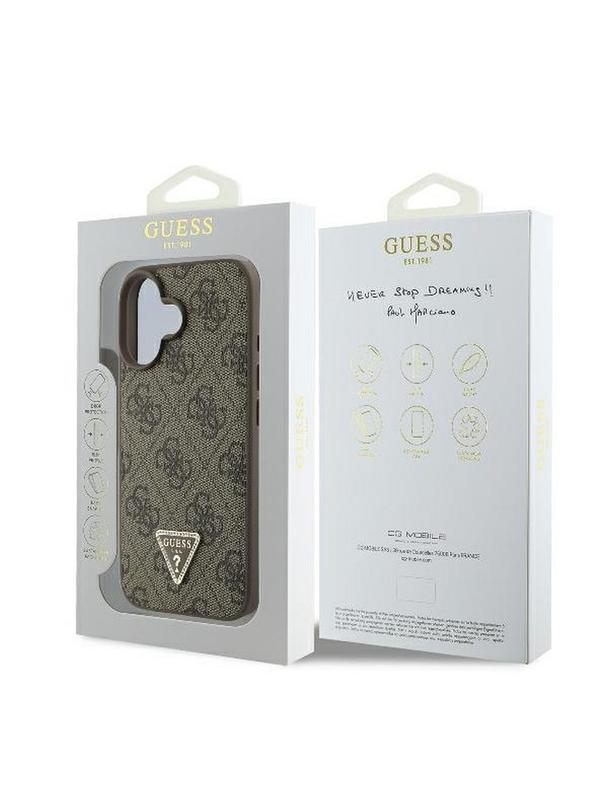 GUESS futerał do IPHONE 16 GUHCP16SP4TDPW (PU Leather 4G Triangle Strass) brązowy
