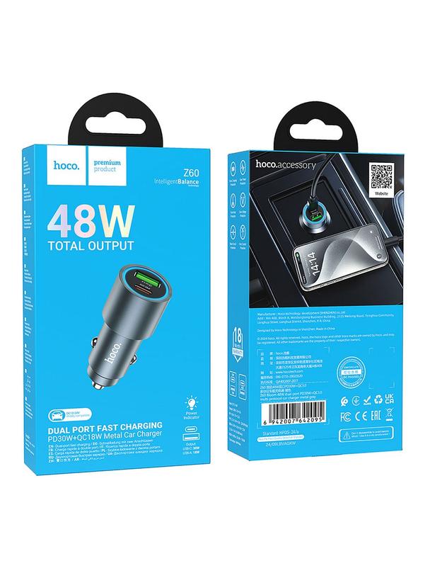 Ładowarka samochodowa Hoco USB A + USB C QC3.0 PD 48W Z60 czarna