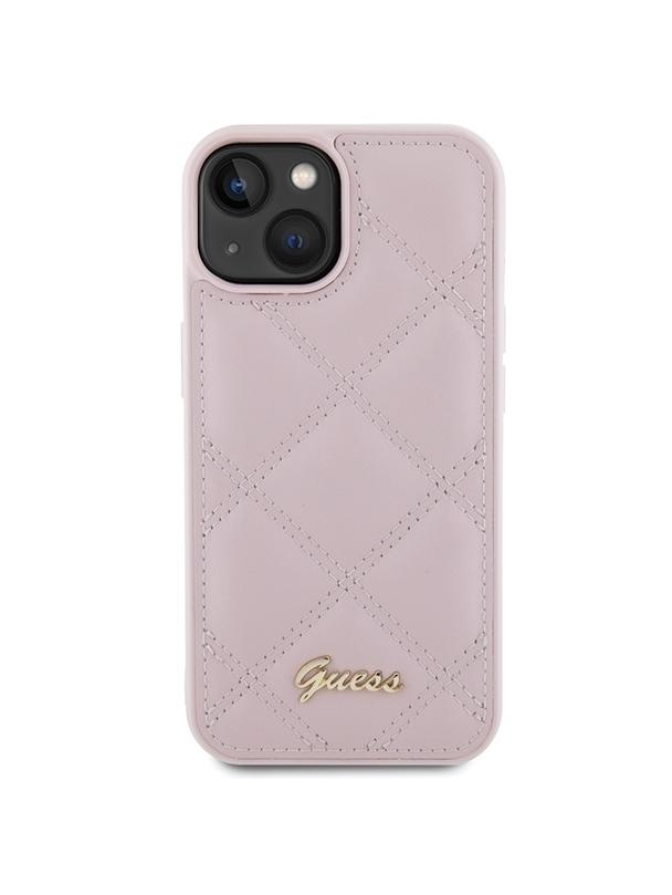 GUESS futerał do IPHONE 13 / 14 / 15 GUHCP15SPSQSQSP (Quilted Metal Logo) różowy