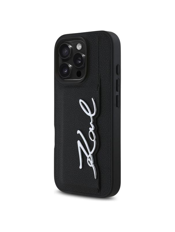 KARL LAGERFELD futerał do IPHONE 16 Pro KLHCP16LPGPVKSK (Grained PU Cardslot Metal Signature) czarny