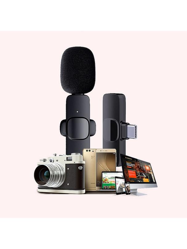 Mikrofon krawatowy bezprzewodowy Typ C podwójny (2 w zestawie) K1 czarny