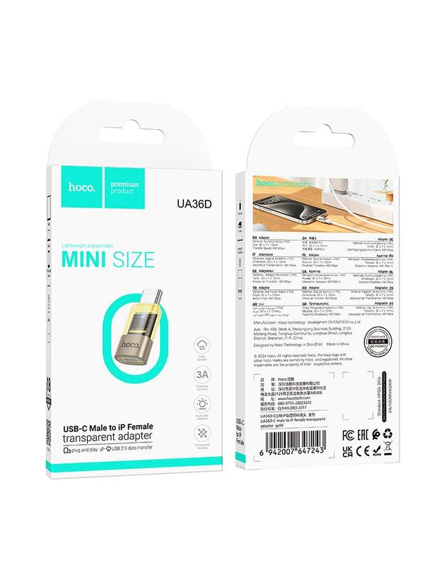 Adapter USB C do Lightning Hoco UA36D transparentny złoty