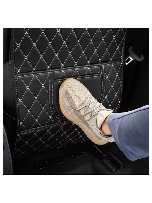 Mata ochronna skórzana na fotel samochodowy przeciw kopaniu z organizerem czarna