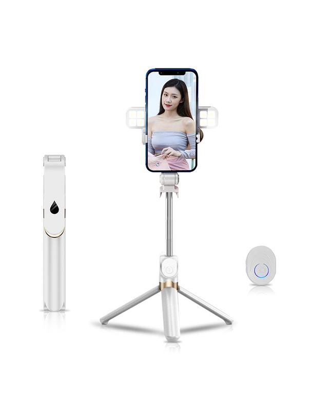 Uchwyt selfie z pilotem bezprzewodowym tripod z LED SSTR-20 biały