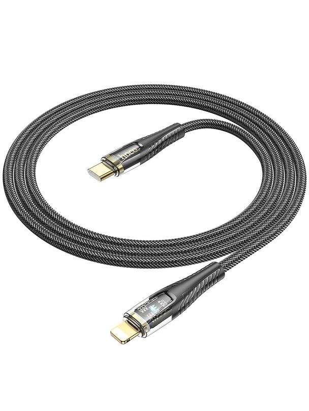 Kabel USB C do Lightning Hoco PD 27W 1,2 m U121 czarny transparentny