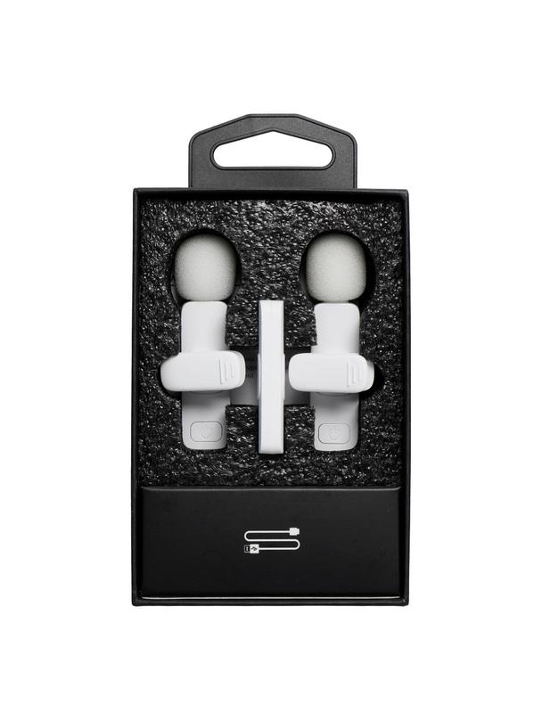 Mikrofon krawatowy bezprzewodowy Lightning podwójny z długim włosiem (2 w zestawie) K1 biały