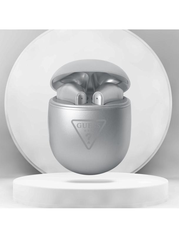 GUESS słuchawki bezprzewodowe bluetooth TWS + stacja dokująca GUTWST82TRS (Triangle Logo) srebrne