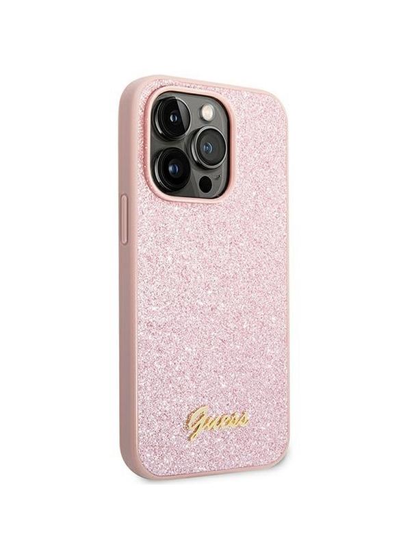 GUESS futerał do IPHONE 14 Pro Max GUHCP14XHGGSHP (Glitter Flakes Script Metal Logo) różowy