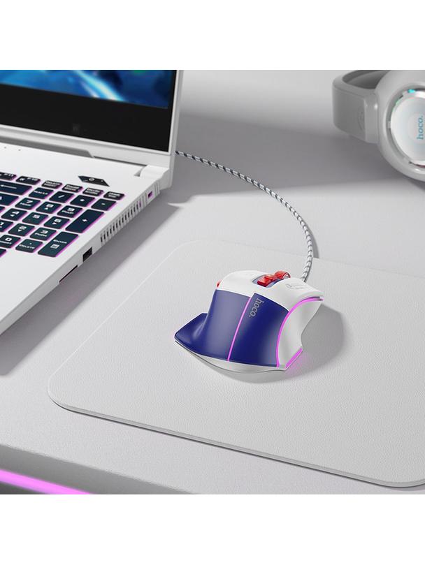 Myszka przewodowa gamingowa Hoco USB A 3600 dpi GM31 biało niebieska