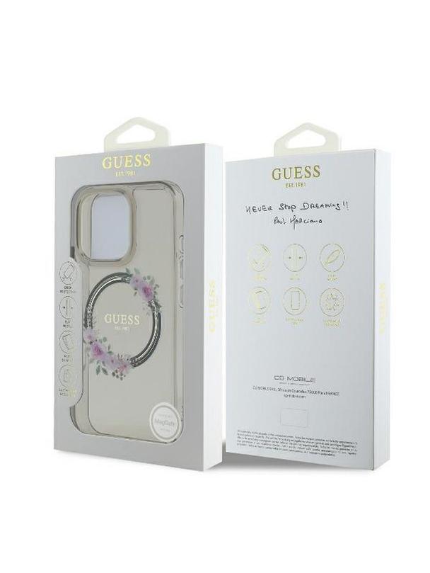 GUESS futerał do IPHONE 16 Pro kompatybilny z MagSafe GUHMP16LHFWFCK (IML Flowers Wreath) czarny