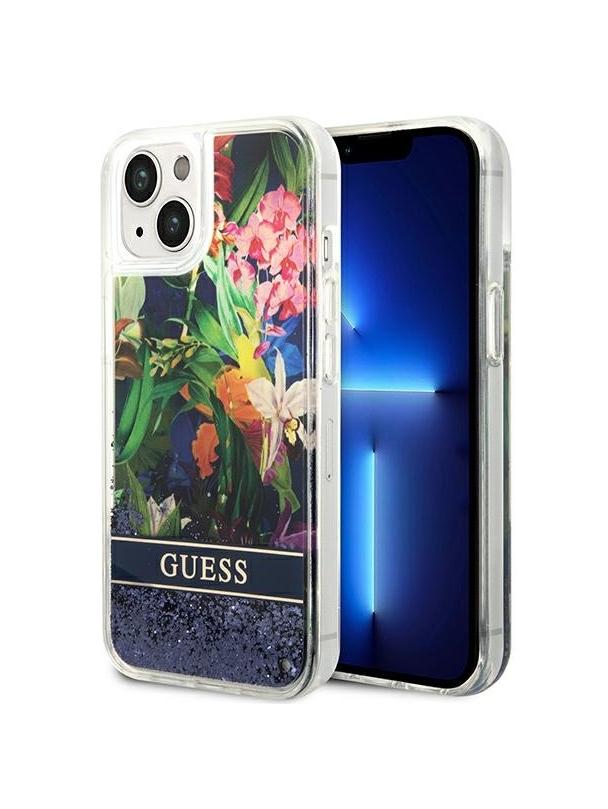 GUESS futerał do IPHONE 13 / 14 / 15 GUHCP14SLFLSB (Flower Liquid Glitter) niebieski