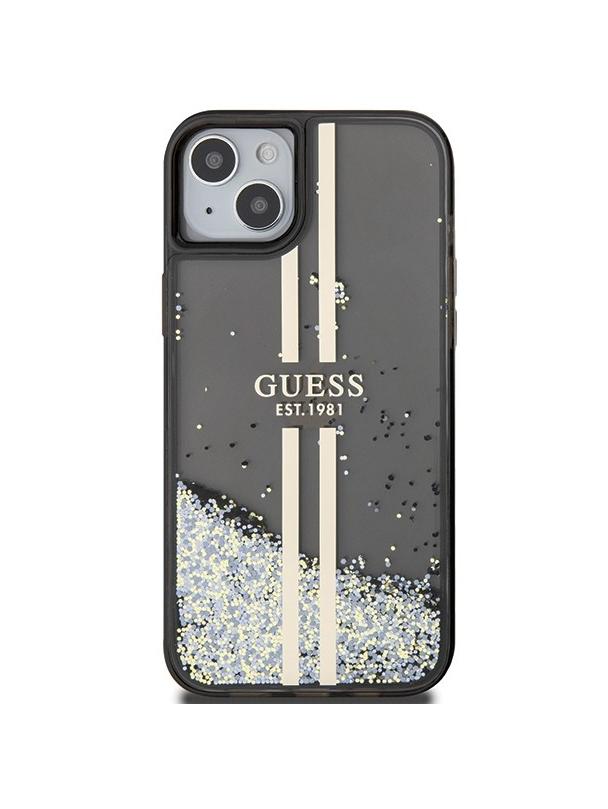 GUESS futerał do IPHONE 15 GUHCP15SLFCSEGK (Liquid Glitter Gold Stripes) czarny