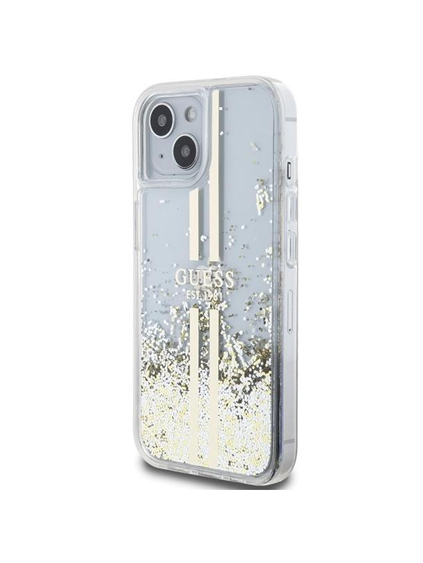 GUESS futerał do IPHONE 15 GUHCP15SLFCSEGT (Liquid Glitter Gold Stripes) transparentny