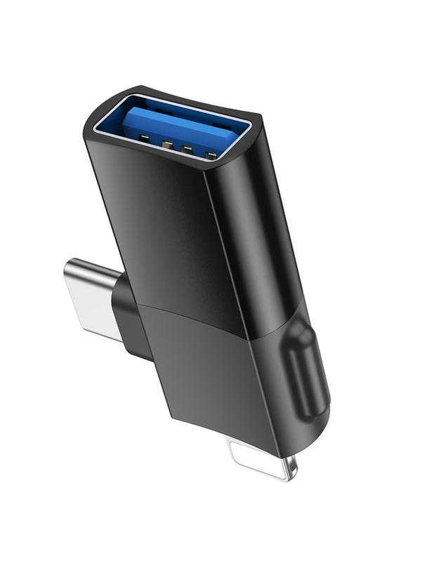 Adapter OTG 2w1 USB C / Lightning do USB A Hoco UA17 czarny