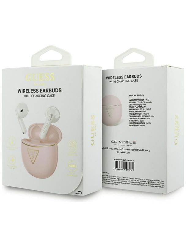 Słuchawki bezprzewodowe douszne Guess TWS GUTWSA15HETP (Small Round Script Print) różowe