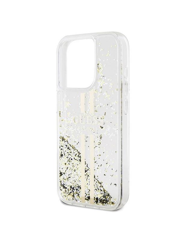 GUESS futerał do IPHONE 15 Pro Max GUHCP15XLFCSEGT (Liquid Glitter Gold Stripes) transparentny