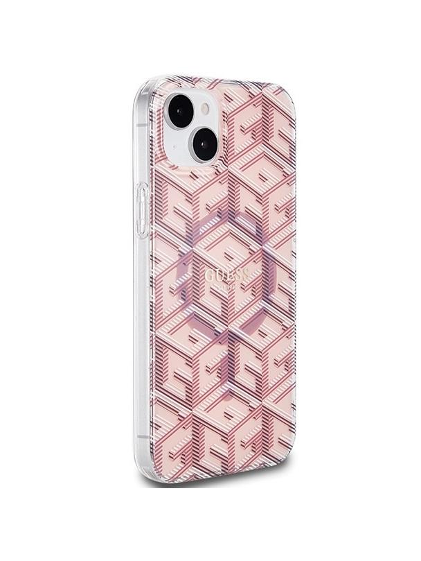 GUESS futerał do IPHONE 15 kompatybilny z MagSafe GUHMP15SHGCUSTGP (IML GCUBE) różowy